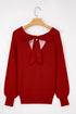 Open Back Bow Tie Ribbed Knit Sweater