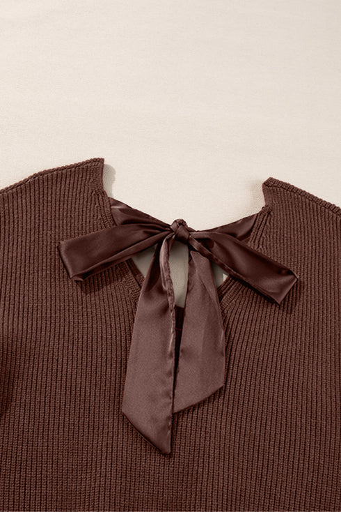 Open Back Bow Tie Ribbed Knit Sweater