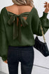 Open Back Bow Tie Ribbed Knit Sweater