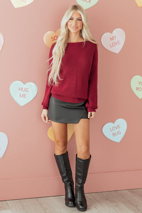 Open Back Satin Tie Ribbed Knit Sweater