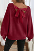 Open Back Satin Tie Ribbed Knit Sweater