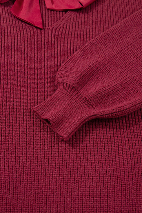 Open Back Satin Tie Ribbed Knit Sweater