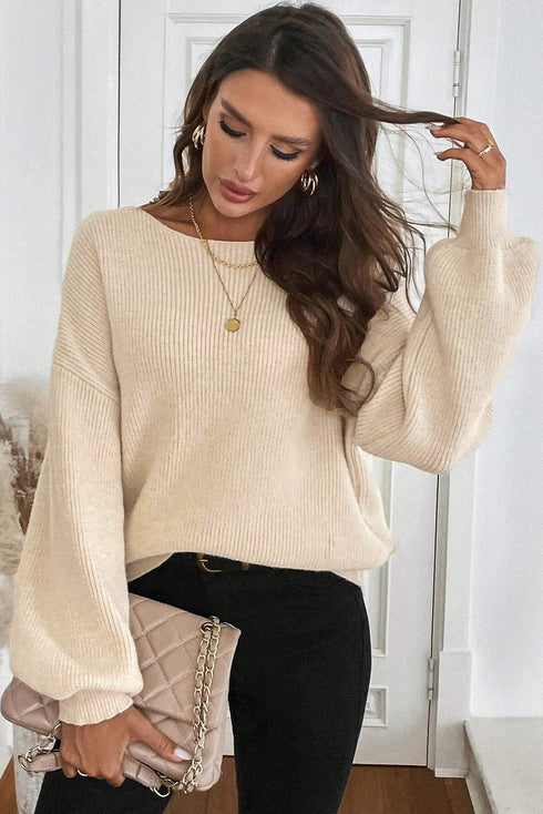 Open Back Satin Tie Ribbed Knit Sweater