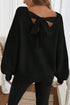 Open Back Satin Tie Ribbed Knit Sweater