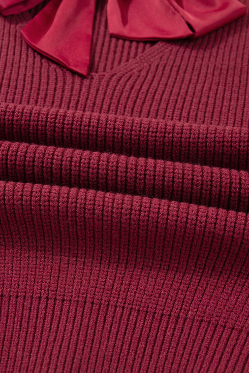 Open Back Satin Tie Ribbed Knit Sweater