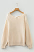 Open Back Satin Tie Ribbed Knit Sweater