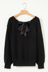 Open Back Satin Tie Ribbed Knit Sweater