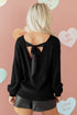 Open Back Satin Tie Ribbed Knit Sweater
