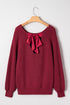 Open Back Satin Tie Ribbed Knit Sweater