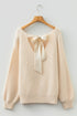Open Back Satin Tie Ribbed Knit Sweater