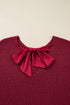 Open Back Satin Tie Ribbed Knit Sweater