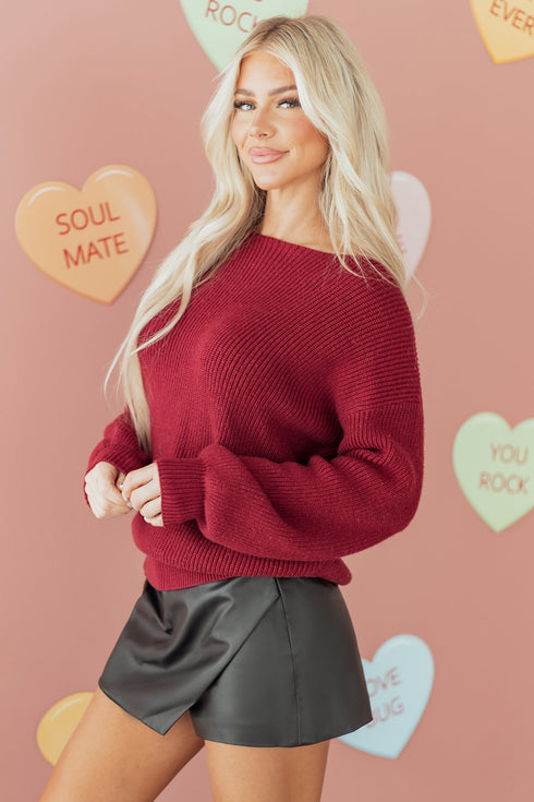 Open Back Satin Tie Ribbed Knit Sweater