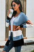 Open Front Colorblock Cardigan With Pockets