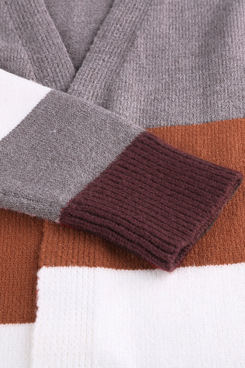 Open Front Colorblock Cardigan With Pockets