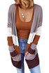 Open Front Colorblock Cardigan With Pockets