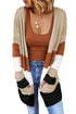 Open Front Colorblock Cardigan With Pockets
