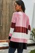 Open Front Colorblock Cardigan With Pockets