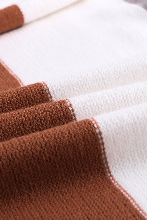 Open Front Colorblock Cardigan With Pockets