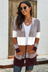 Open Front Colorblock Cardigan With Pockets