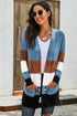 Open Front Colorblock Cardigan With Pockets