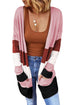 Open Front Colorblock Cardigan With Pockets