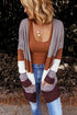 Open Front Colorblock Cardigan With Pockets