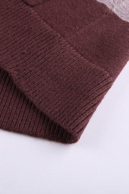 Open Front Colorblock Cardigan With Pockets