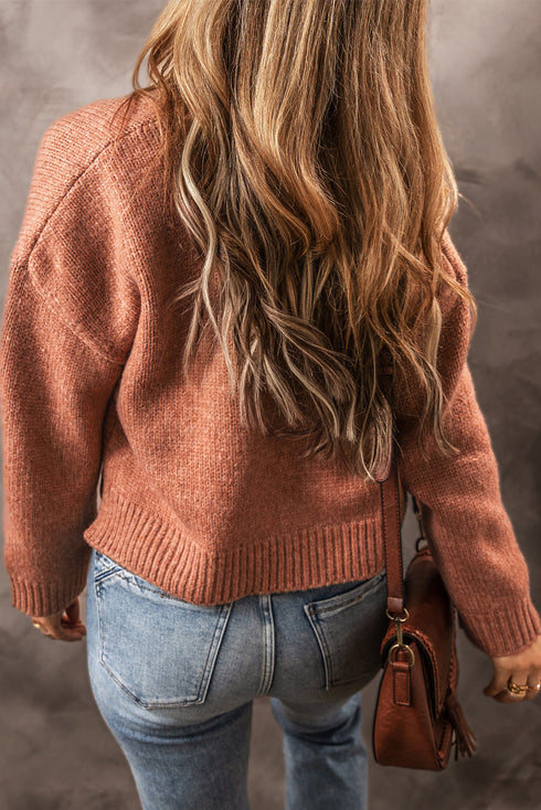 Open Front Drop Shoulder Ribbed Knit Cardigan
