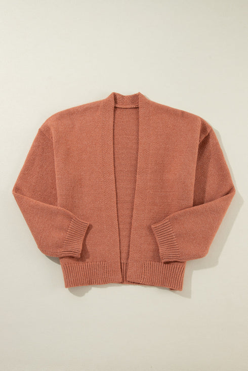Open Front Drop Shoulder Ribbed Knit Cardigan