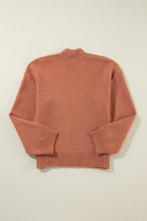Open Front Drop Shoulder Ribbed Knit Cardigan