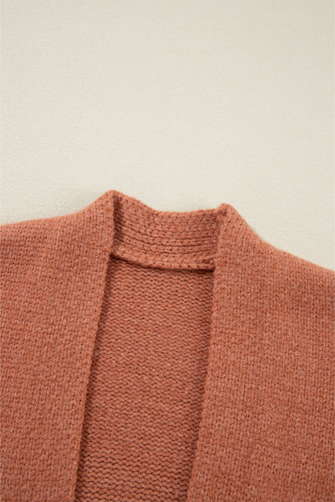 Open Front Drop Shoulder Ribbed Knit Cardigan