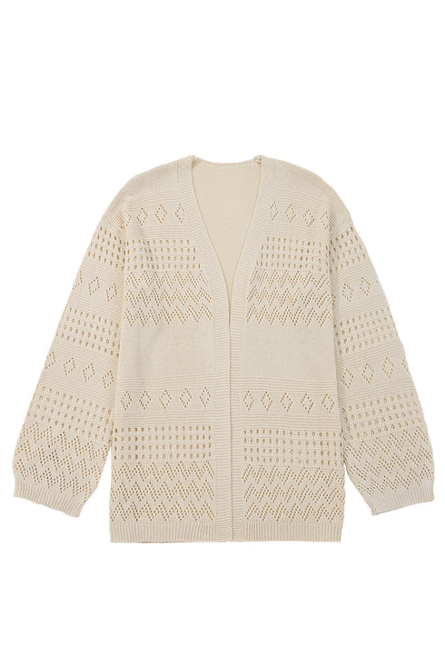 Open Front Geometric Pointelle Knit Cardigan