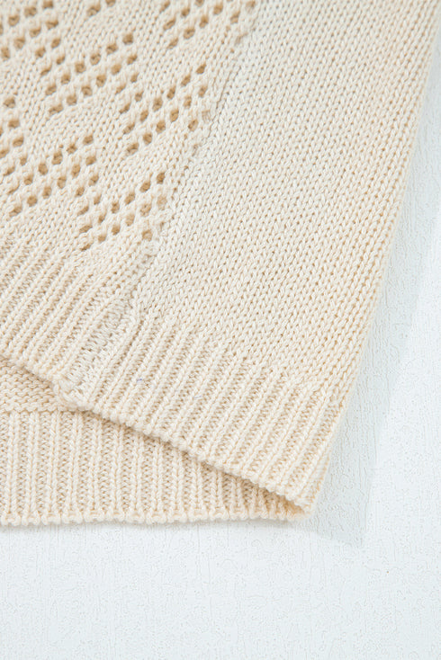 Open Front Geometric Pointelle Knit Cardigan