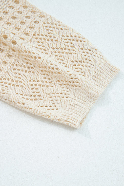 Open Front Geometric Pointelle Knit Cardigan