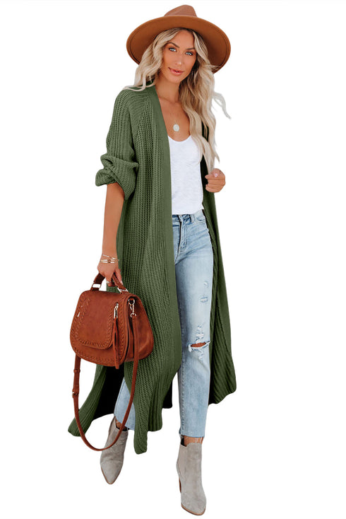 Open Front Side Slit Duster Knit Cardigan