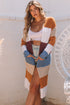 Open Front Striped Long Sleeve Knit Cardigan