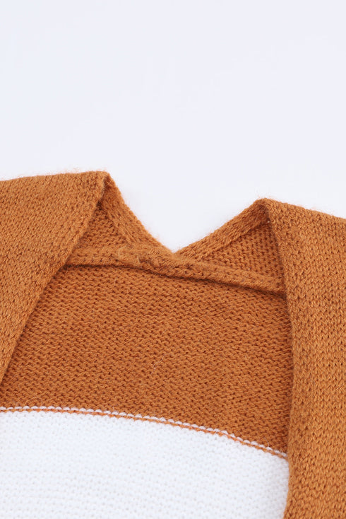 Open Front Striped Long Sleeve Knit Cardigan