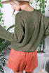 Open Knit Buttoned Neck Split Sleeve Sweater