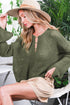 Open Knit Buttoned Neck Split Sleeve Sweater