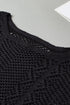 Open Knit Chevron Texture Elbow Sleeve Boat Neck Top