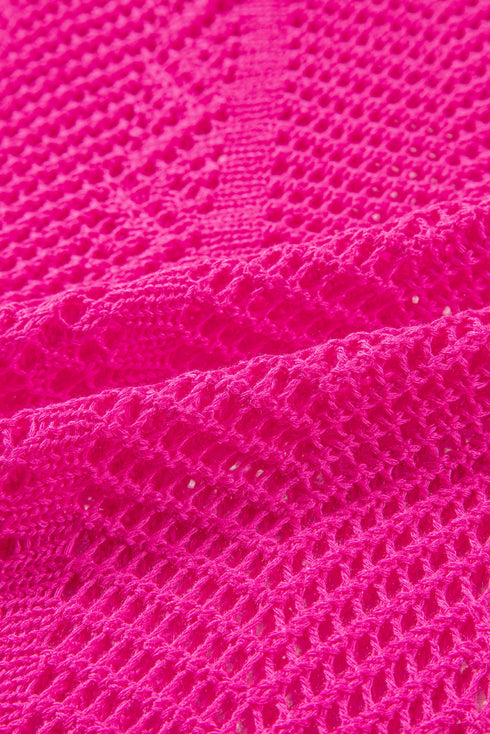 Open Knit Chevron Texture Elbow Sleeve Boat Neck Top