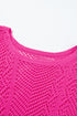 Open Knit Chevron Texture Elbow Sleeve Boat Neck Top