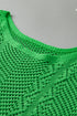 Open Knit Chevron Texture Elbow Sleeve Boat Neck Top