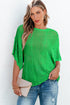 Open Knit Chevron Texture Elbow Sleeve Boat Neck Top