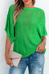 Open Knit Chevron Texture Elbow Sleeve Boat Neck Top