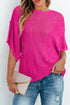 Open Knit Chevron Texture Elbow Sleeve Boat Neck Top