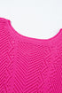Open Knit Chevron Texture Elbow Sleeve Boat Neck Top