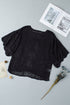 Open Knit Chevron Texture Elbow Sleeve Boat Neck Top
