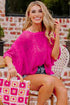Open Knit Chevron Texture Elbow Sleeve Boat Neck Top