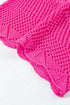 Open Knit Chevron Texture Elbow Sleeve Boat Neck Top
